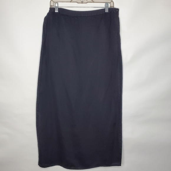 Eileen Fisher Irish Linen Wrap Skirt Size M Maxi Length Black Classic Career - Picture 12 of 13